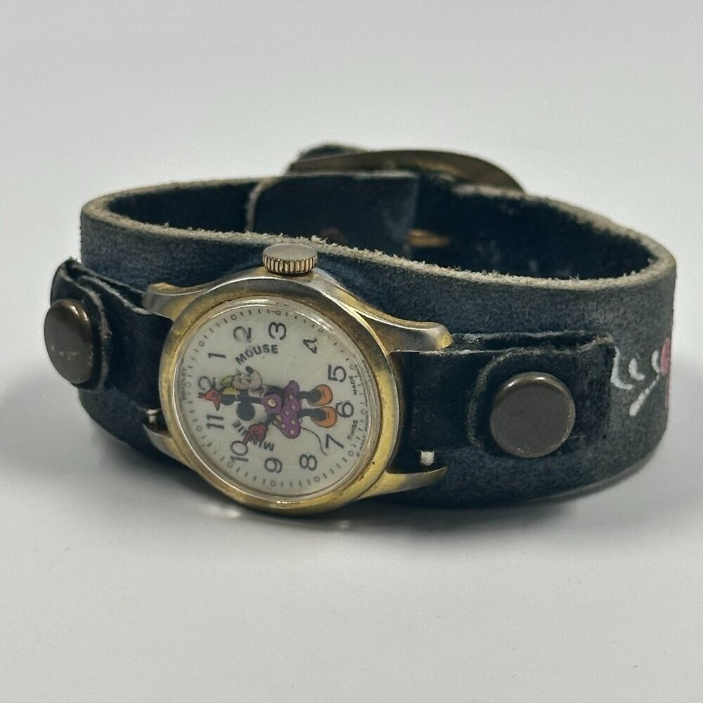 Vintage Bradley Minnie Mouse Watch Women Denim Band Manual Wind 8 Inch - Picture 6 of 15